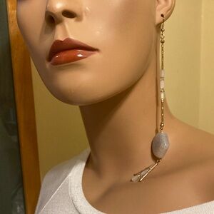 Rose tone and polished quartz very long dangle earrings
